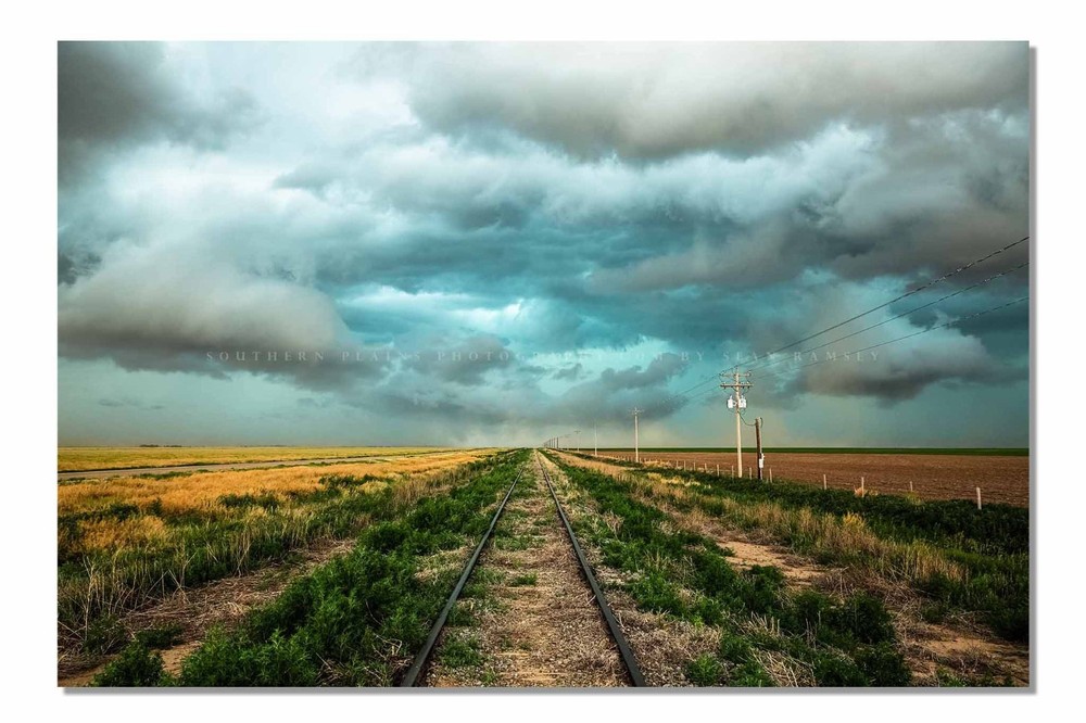 Train Tracks Leading to Stormy Sky in Colorado Photography Print