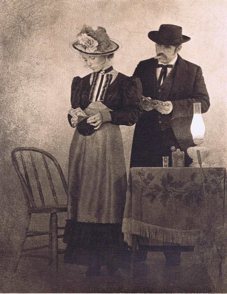 Hendrickson Orig Photo Sepia OLD WEST COUPLE IN SALOON SCENE 11×14″ R233