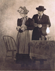 Hendrickson Orig Photo Sepia OLD WEST COUPLE IN SALOON SCENE 11×14″ R233