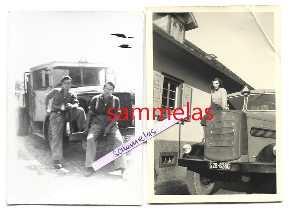 2 Old Photo MAN Mercedes Benz Truck Transporter Vintage FB French Baden 356