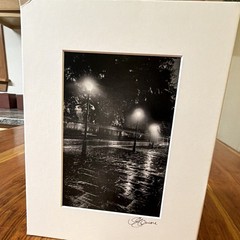 Sara Elmore Signed Matted Black & White New Orleans Street Night Rain Photo