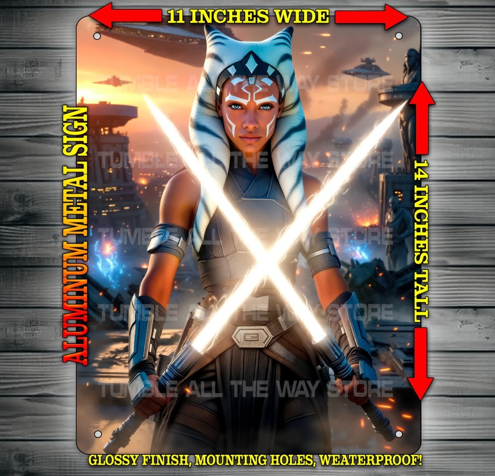 Ahsoka with Dual White Lightsabers Star Wars Metal Sign Wall Art 14″ x 11″