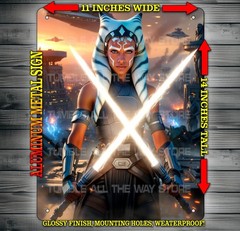 Ahsoka with Dual White Lightsabers Star Wars Metal Sign Wall Art 14″ x 11″