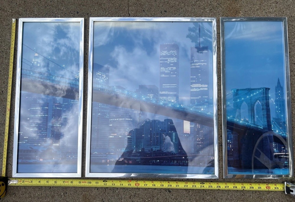 Vintage Brooklyn BRIDGE World Trade Center 3 Piece Cityscape PHOTO ART Skyline