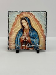 Our Lady of Guadalupe Fine Stone Rock Slate 8 x 8 Patroness of Mexico. Rock Grey