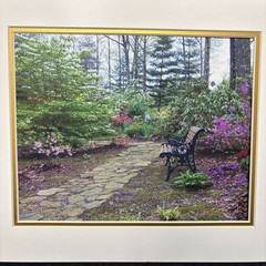 2003 Signed Vicki Hagan Photograph Garden Path Purple Flowers Bench No Frame