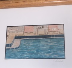 Signed Ruddick ‘Morning Coffee’ Blue Pool Photo Photograph(4”x6”) 9.25”T 11.25”W
