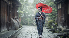 Japanese Geisha Red Umbrella Digital Download File Traditional Kimoto Kyoto Art