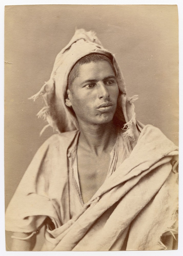 Rare albumen portrait by Jean Geiser: handsome young man, Kabyle c. 1880