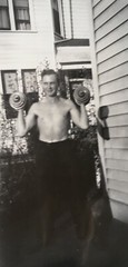 1940’s Vintage Photo Handsome Young Man Boxing Dog Beach Gay Interest Lot 12