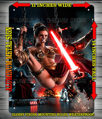 Slave Leia Cosplay with Darth Vader Lightsaber SW Metal Sign Art 14″ x 11″