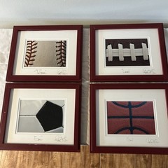 Set 4 Framed Signed Sports Art Soccer Baseball Basketball Football Photo Picture