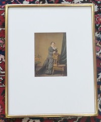 Circa 1860’s English Hand Painted Albumen Photograph Gold Wood Framed & Matted