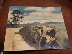 Antique Tinted Photograph at Viewpoint of Cliff Mountain Desert Purple