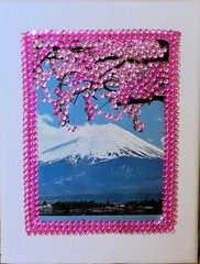 MT. FUJI & CHERRY BLOSSOMS Canvas ART Wall Decor Embellished With Rhinestones
