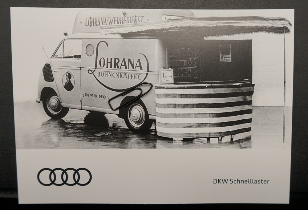 Photo Postcard Audi Museum DKW Express Truck Transporter Coffee Advertising Lohrana