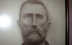 Antique 1890s Wood Framed Black & White Portrait of Man Folk Art Cottage Tavern