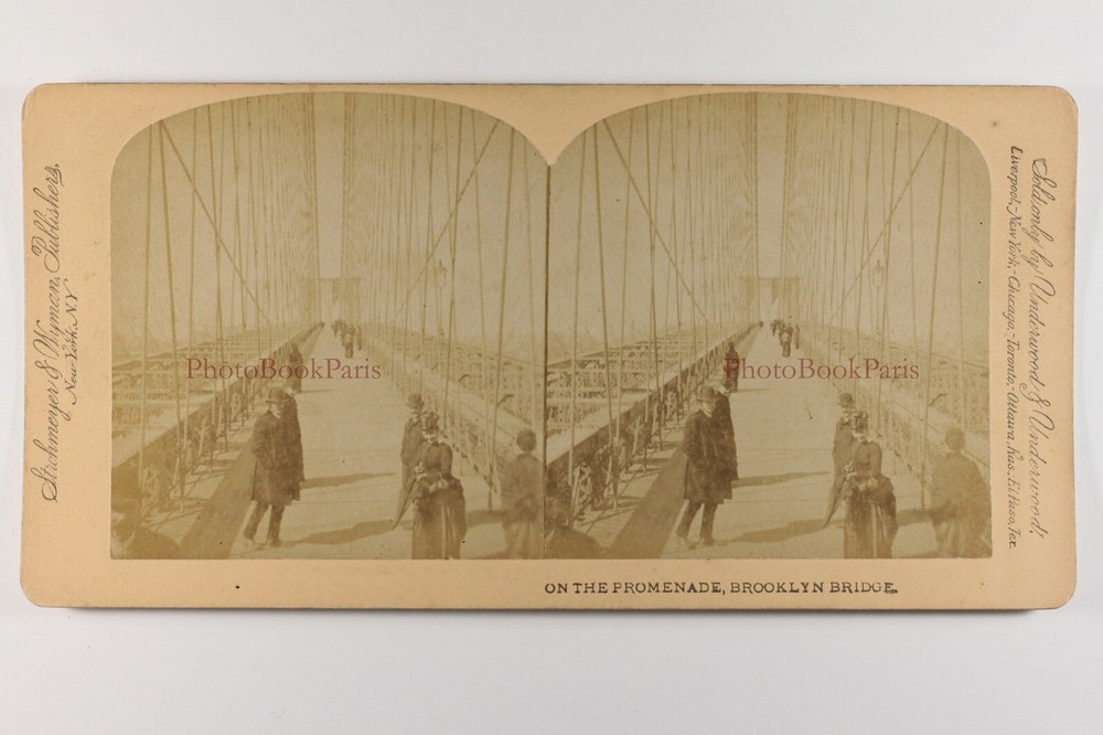 USA US New York On Dem Bridge Brooklyn Bridge Photo Stereo Vintage