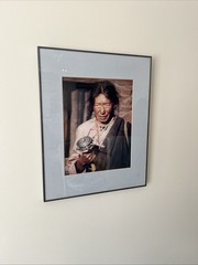 Framed And Matted Photograph Portrait Tibetan Woman Holding A Mani Wheel 20”x16”