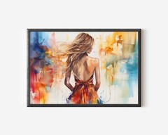 Beautiful Modern Woman Abstract Contemporary Painting Art, Trendy Hipster Decor