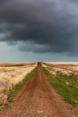 Country Photography Print – Vertical Picture of Dirt Road and Storm in Texas