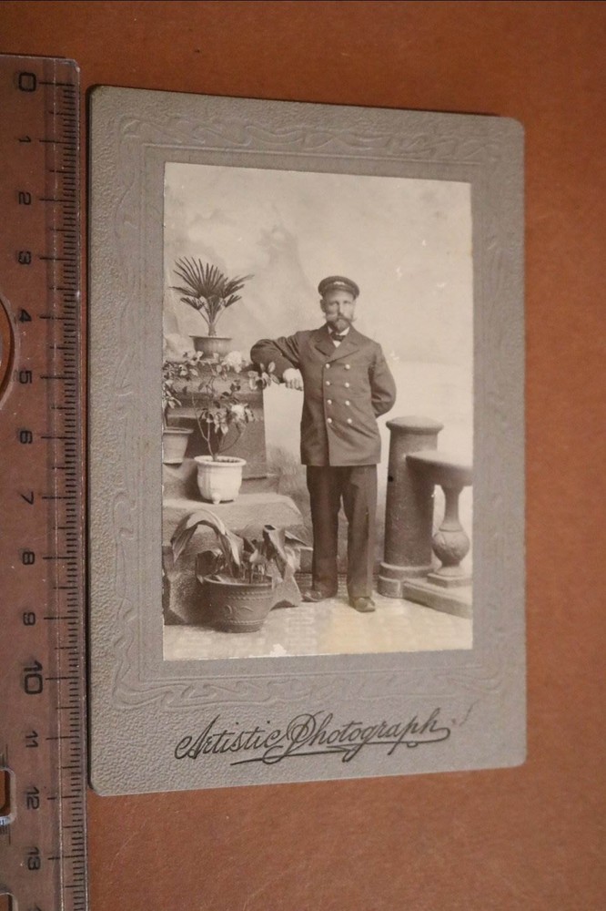 Great old photo on cardboard portrait of a man seafaring??