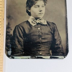 Vintage Tin Photograph Portrait Woman 3.25×3.25 inch Antique Style