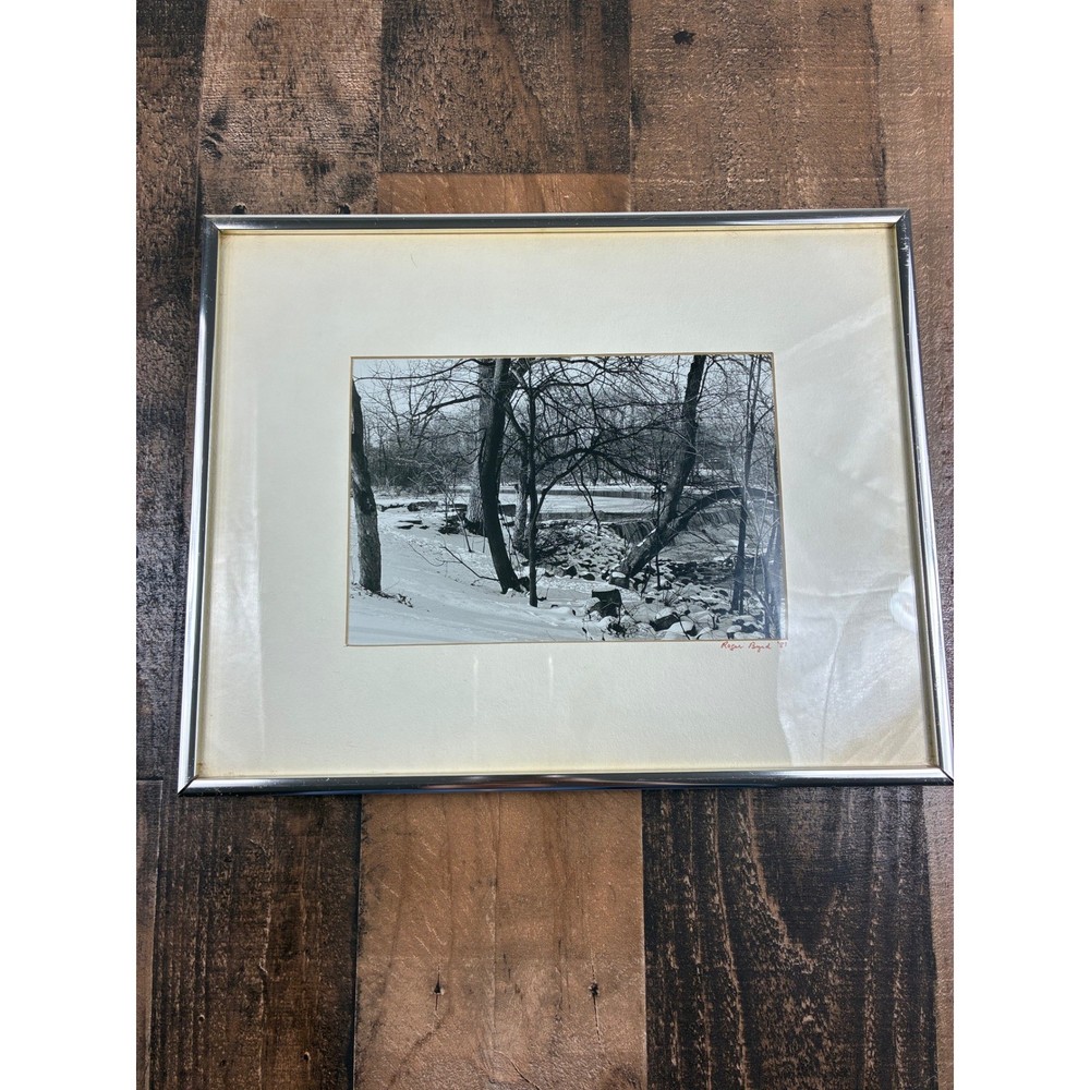 Vintage Roger Boyd Signed 1981 Black White Winter Landscape Framed Photo Art