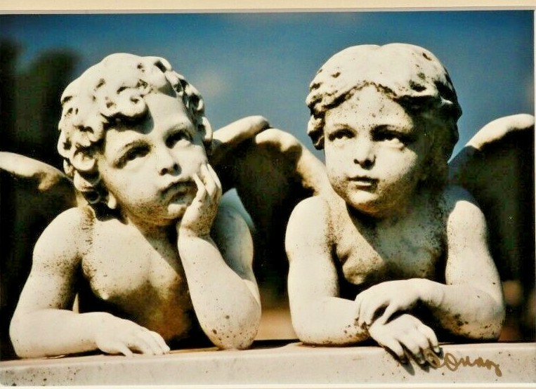 CONNY L. DEMPSEY Cement Two Boy Angels Statue Photograph Signed Matted 10 x 8″