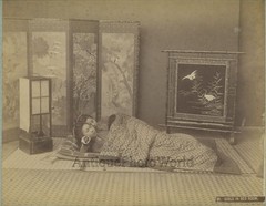 Japan girls sleeping beautiful antique ethnic albumen photo