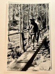 Black and White Photograph Man Woman Hiker Hippy Hat