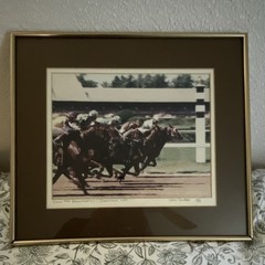 Wes Caulter Signed Framed Matted Color Photo Down the Backstretch Saratoga 1989