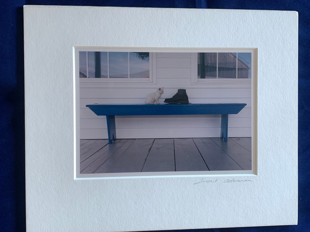 Bill Coleman Amish Photograph – kitten and boot on a bench – Signed & Matted