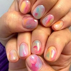 24Pcs Short Stick On Nails, Oval Shiny Colorful False Nails, French Tip…