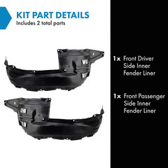 Front Driver and Passenger Side Inner Fender Liner Set Compatible with 2014-2021
