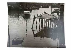 Vintage Large Black & White Photograph Photography Print Nautical Dock Sail Boat