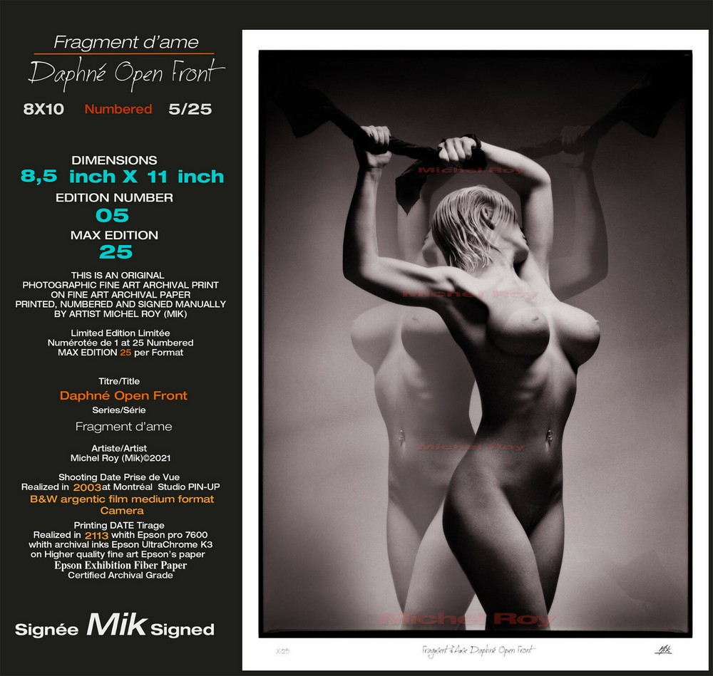Fine Art Nude Photo «Daphné Open Front» 8×10 Sign Mik & Num 5/25 HOT Girl Model