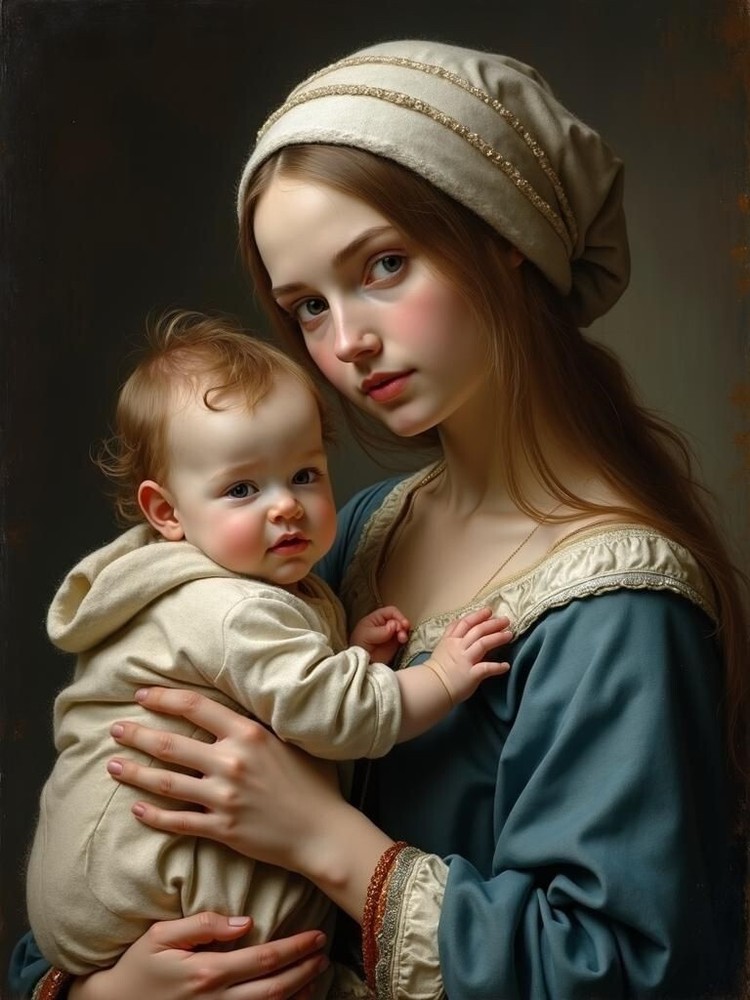 A3 Photo Mother Child Tenderness Artistic Glossy Paper Decor -064