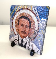 Icon of Saint Jose Gregorio Hernandez, Fine Stone Rock Slate 7.5 x 7.5, exelent