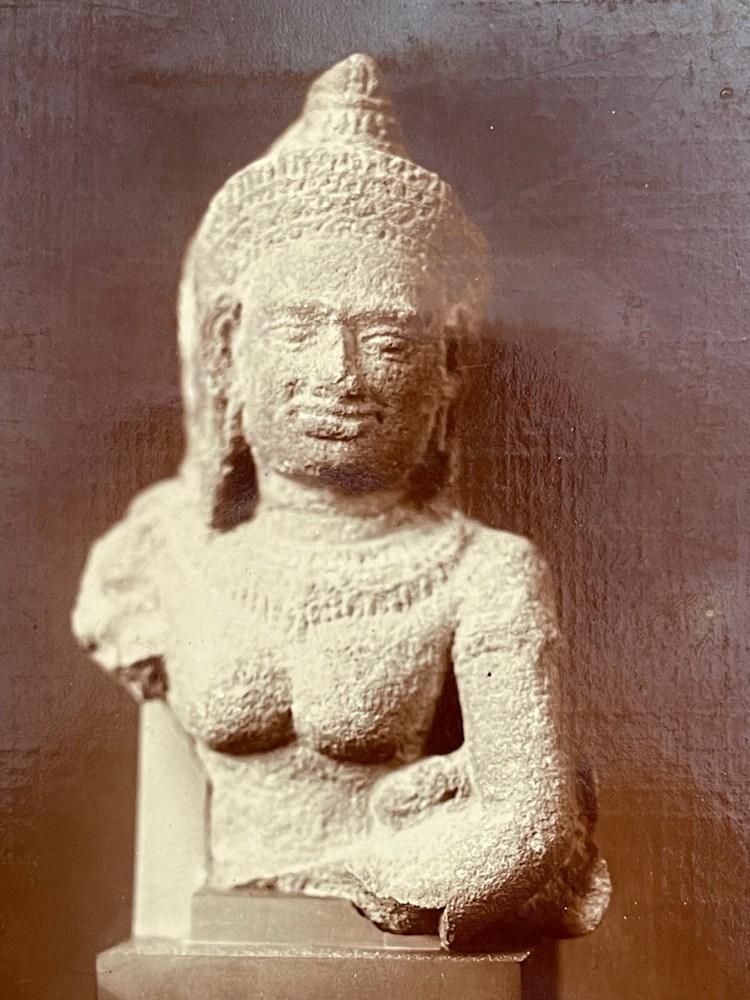 Rare Albumen Print Photo XIX Statue Art Kmer Sculpture Cambodia Angkor Wat
