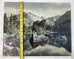 Vintage Scenic Mountain Lake Picture On Wooden Backing
