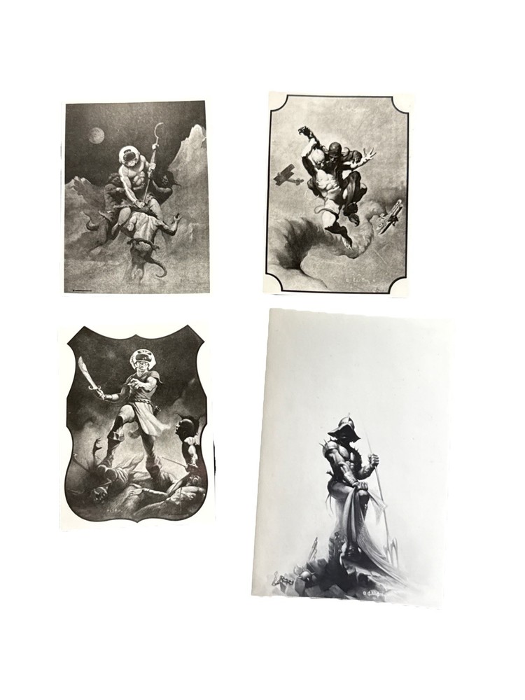 Vintage Fantasy Art Cards Lot of 4 Ken Kelly Style Barbarian Warrior Prints