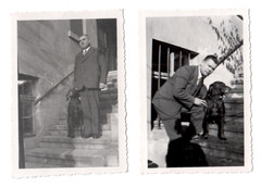 13652- 2 photos * men with dog * house entrance * 1950s