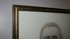 Antique 1890s Wood Framed Black & White Portrait of Man Folk Art Cottage Tavern