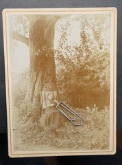 Photo portrait woman garden chair Friedland East Prussia tree park picture CDV KAB name