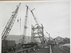 50s Working Gantry Crane & Railroad Cars Construction Crew Photographs Negatives