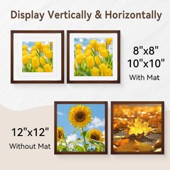 SNAPSHOT 12×12 Picture Frame, Natural Walnut Wood Photo Frame Set with Real H…