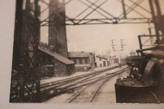 Two great old photos on cardboard – steam locomotive and station – England???