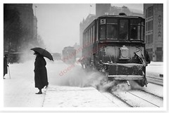 1923 Street Scene With Trolley Cars In Snow Washington DC Silver Halide Photo