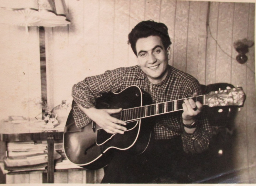 Heritage private photo from collection! Portrait Happy Man Musician Playing Guitar